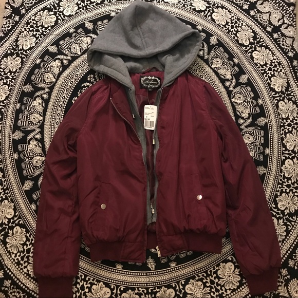 Forever 21 Jackets & Blazers - Forever 21 Burgundy Bomber Jacket with Gray Lining
